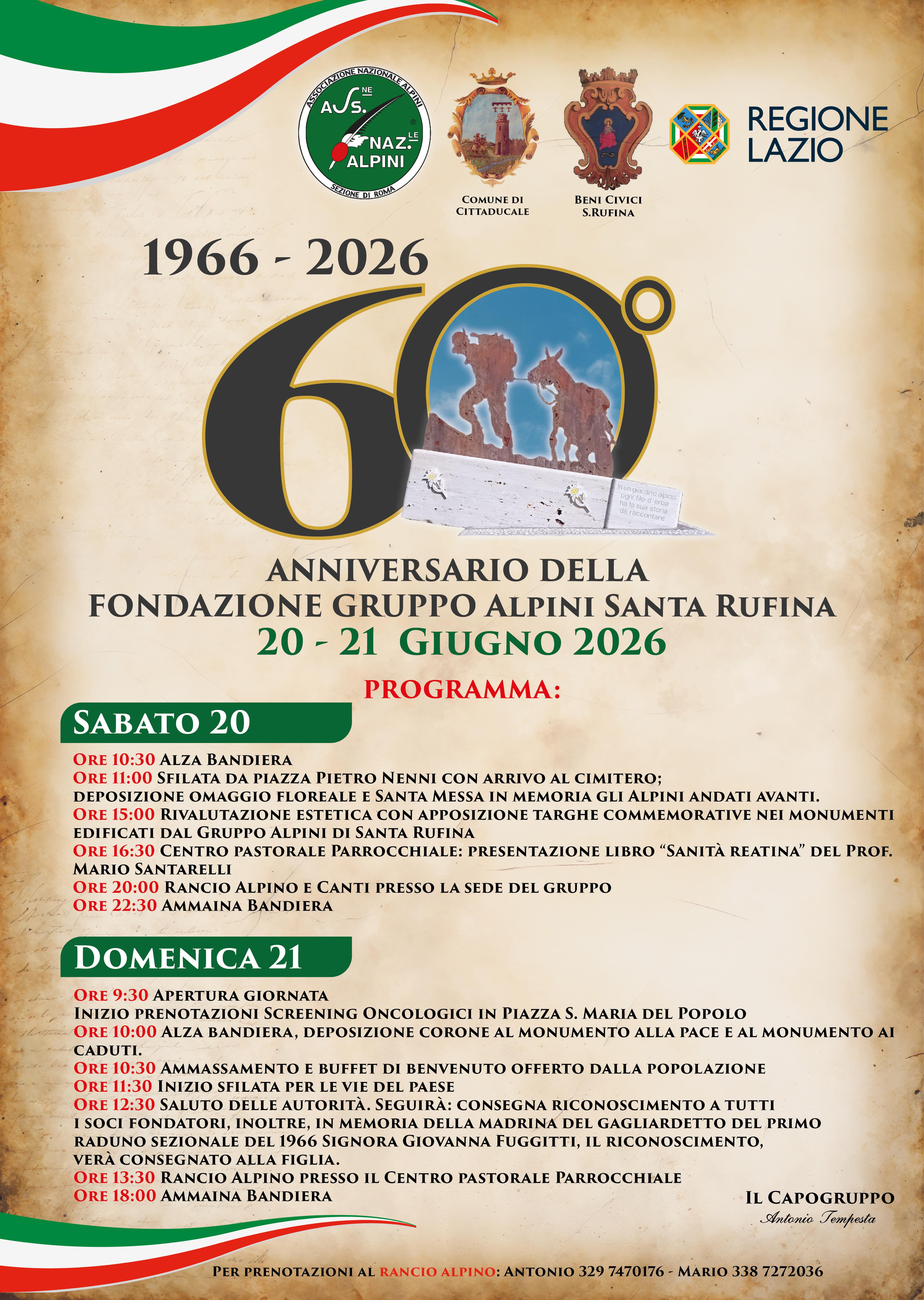 60� Anniversario della Fondazione Gruppo Alpini Santa Rufina